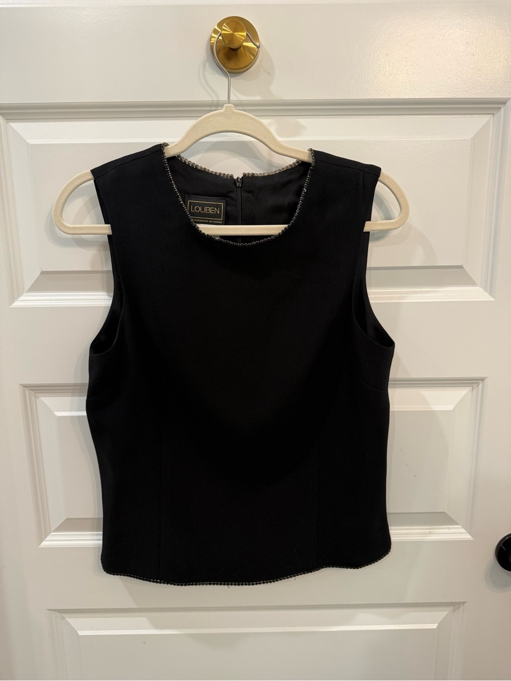 Vintage Louben Black Rhinestone Trim Tank Top Made in Canada Size 8